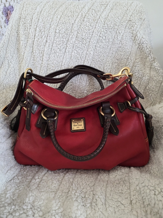 Dooney & Bourke Handbags - Dooney & Bourke Florentine Stanwich Satchel Red Brown Tmoro Trim NWOT